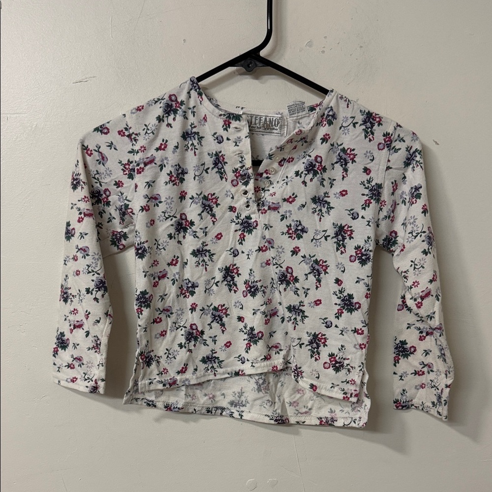 Floral Long Sleeve Kids Tee - White and Pink 90’s